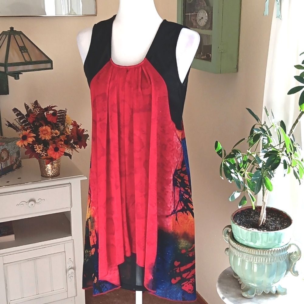 Vintage Concept Layered Top with Bright Overlay. ARTSY, Avant Garde, Bohemian